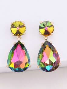 ACEHLN 1 par de pendientes de botón de aleación de zinc con estilo norteamericano con colgante de gota de cristal, pendientes de lujo decorados con diamante de imitación para bodas y ocasiones formales - Estilo 1 - Ver 19