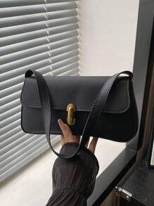 女士亮面漆皮单肩包，适合购物、约会、聚会，2025年新款金属旋锁翻盖斜挎包