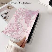 A Transparent/Pink Background & Chinese - Style Dragon And Auspicious Cloud Patterns Soft TPU Flip - Style - Literary Simple Protective Tablet Case With Pen Holder Compatible With IPad 10.9/10.2/ Air 5th Gen/Pro11/10th/9.7/Air 2/IPad (7th Gen)/ IPad (8th Gen)/IPad Air 4/5/IPad Pro 11/IPad 10th Generation 10.9-Inch 2022 Smart Case/IPad Air 13(M3 2025)/IPad Air 11(M3 2025)/IPad Air 11(M3 2025)/IPad 11(A16 2025), Auto Sleep/Wake Function - Pink - View 3