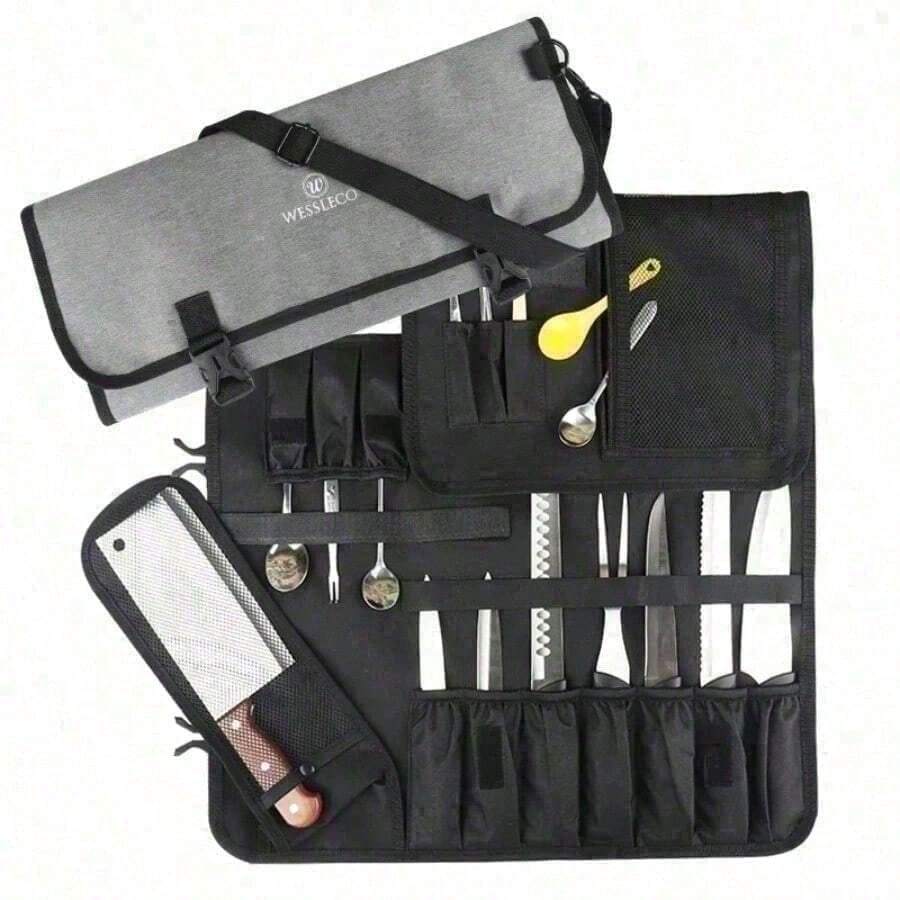 16 Pockets Chef Knife Bag Portable Kitchen Slicing Japanese Santoku Cleaver Knife Roll Bag Outdoor Carry Case Storage Pocket