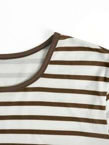 Casual Fashion Women's Striped Print Round Neck Dress - Brown - View 4