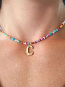 Initial Necklaces For Women Bubble Necklace Handmade Beaded Necklace Dainty Cute Beach Boho Necklaces For Women Jewelry Choker Colorful Necklace For Women
