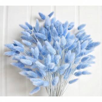 30-120 PCS Blue Dried Pampas Grass Decor, 17-Inch Pompas Floral, Dry Flowers For Decoration, Pampas Grass In Bulk Tall, Blue Bunny Tails Dried Flowers For Boho Wedding Decor