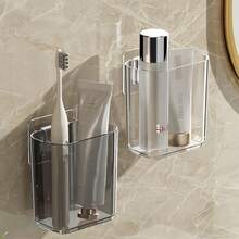 1个壁挂式牙刷架，免钻孔粘贴式浴室收纳架，简约设计，带排水孔的电动牙刷架，适用于浴室、厨房、家居用品、浴室配件 - 彩色 - 查看 4