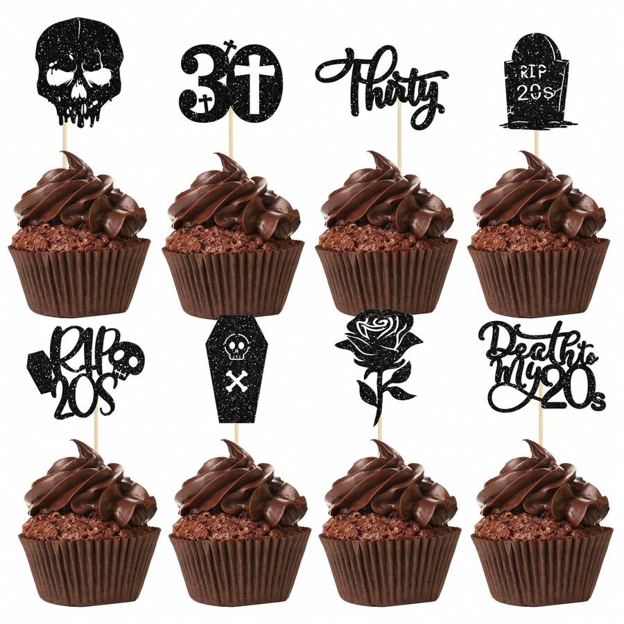 16/32pcs RIP 20s Cupcake Toppers Death To My 20s Cupcake Toppers RIP To My 20s Birthday Decorations Death To My Twenties Party Decorations Men Women 30th Birthday Cupcake Toppers Party Decorations - Multicolor - View 1