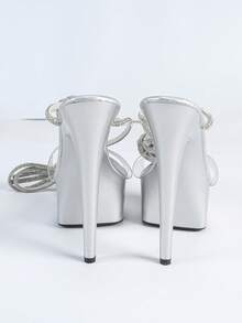 性感时尚夜店赛车模特细高跟鞋 - 銀色 - 查看 6