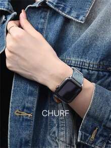 时尚牛仔布和金属表带 - 兼容 38/40/41/42/44/45/49 毫米，适合 1-8/SE/Ultra 系列，银色带扣，时尚设计，配饰 - 復古藍 - 查看 7