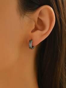 1入組不銹鋼金色鍍層迷你簡約時尚男士耳環 - 金色 - 查看 7