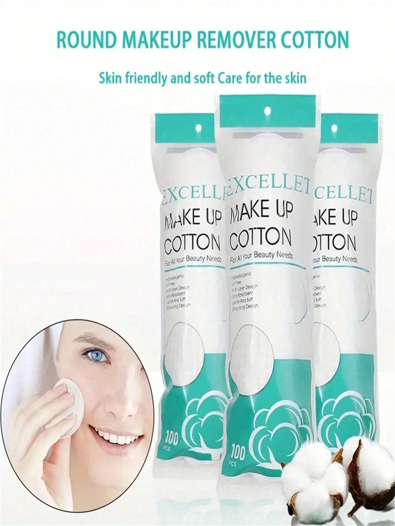 وسادات إزالة مكياج 100 قطعة مستديرة ناعمة ثلاثية ا...