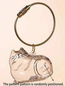 1pc Cute Cartoon Cat Keychain - Clear Oval Keychain Bag Ornament, Suitable For Cat Lovers And Pet Owners Battery-Free Gifts School Car Accessories Goth Y2k - Multicolor - View 18