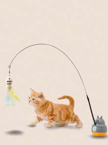 Interactive Cat Toy Wand With Cute Kitten Fishing Design, Cartoon Style, Non-Electric, Attracts Cats To Play, Promotes Activity And Intelligence