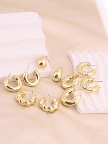 5pairs C-Shape Water Drop Twisted Geometric Earring Sets