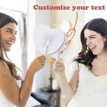 5/10/20pcs Customized White Folding Paper Fans With Heart-Shaped Plastic Handles, Suitable For Weddings, Souvenirs, Parties, Durable, Colorful, Cute For Birthday, Children's Day, Father's Day, Graduation, Wedding, Housewarming