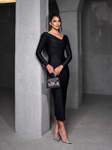 Pradaa Mesh Midi Dress By Leticia Modeler - Black - View 3