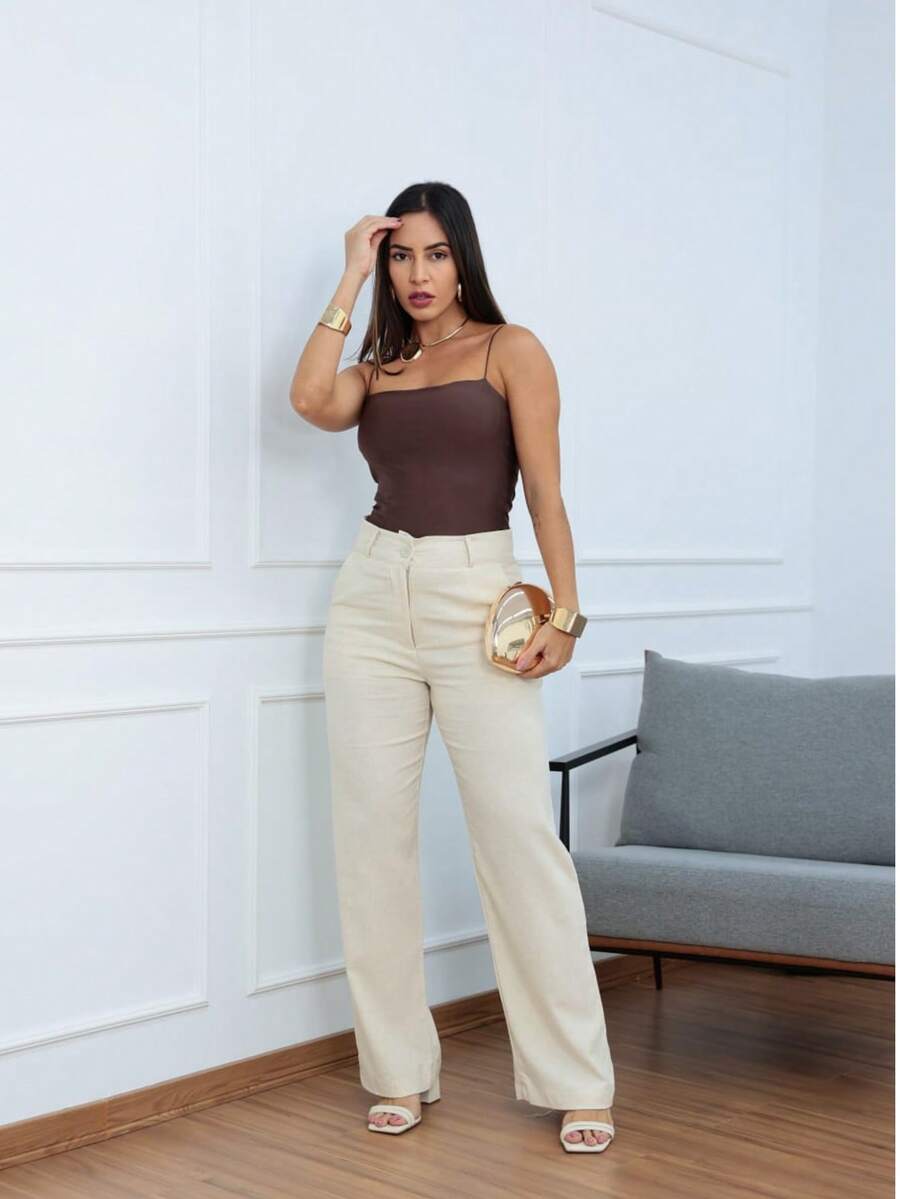 Linen Pantaloons With Casual Executive Stripes - Beige - View 1