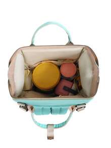 1pc Fashionable Mummy Backpack, Large Capacity Diaper Bag, Portable Maternity & Baby Bag, Can Be Hung On Stroller - Green - View 10