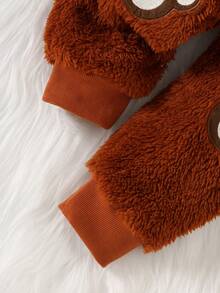 Bộ đồ len thêu hình chú gấu dễ thương, áo tay raglan màu tương phản + quần thêu họa tiết dấu chân chó, phù hợp cho bé trai/bé gái mặc ngoài trời - màu nâu - Xem 6