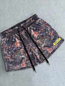 Quần short thể thao nhanh khô Colorblock dành cho nam có dây rút, trang phục thường ngày đi biển, họa tiết Paisley, phong cách Hawaii - màu đen - Xem 1
