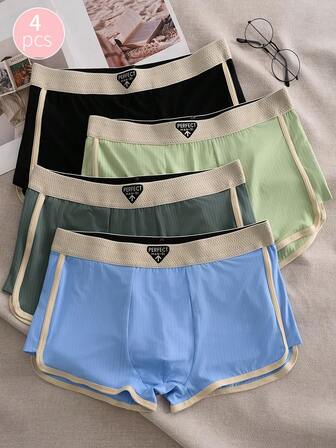 4pcs Men's Boxer Briefs - Stretchy & Comfortable, Geometric Striped Design, Elastic Waistband, Machine Washable For Sports & Casual Wear (Multi-Color Options), Geometric Striped Pattern, Medium Elasticity