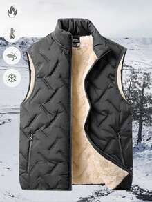 1件男士户外抓绒背心，秋冬保暖加厚立领无袖外套