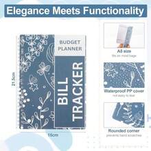 Bill Payment Tracker Notebook With Spiral Binding And Back Pocket – For Financial Tracking Home Finance &Amp; Monthly Bill Payment Organizer (Blue Blossom) - 藍色花朵 - 查看 2