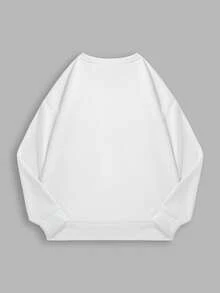 Damen Weiß Drop Shoulder Sweatshirt, Baumwoll-Oberteil, ski-thematischer reinweißer Baumwoll-Langarm-Sweatshirt, Lässig, Frühling/Herbst Rundhals Loose-Fit Oversized Sweatshirt - Weiss - Übersicht 2
