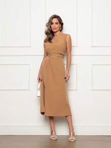 Cropped Tailored Set With Midi Skirt With Bow Tie - Màu nâu  Mocha - Xem 2