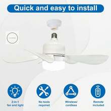 Ventilador de Techo con Control Remoto de Luces 3 Colores,3 Velocidades,Con Función de Temporizador,para Cocina/Baño/Dormitorio, Temporada de regreso a clases - Blanco - Ver 3