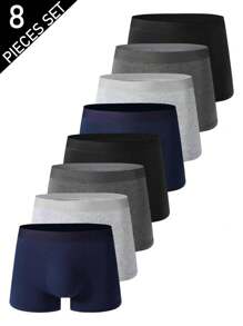 8pcs/Pack Men's Solid Color Cotton Briefs, Including Men's Boxer Briefs And Men's Trunks