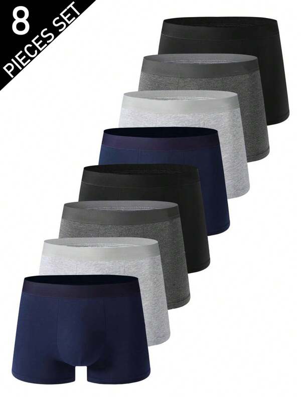 8 pièces de sous-vêtements courts en coton de couleur unie pour hommes, shorts plats pour hommes, boxers pour hommes