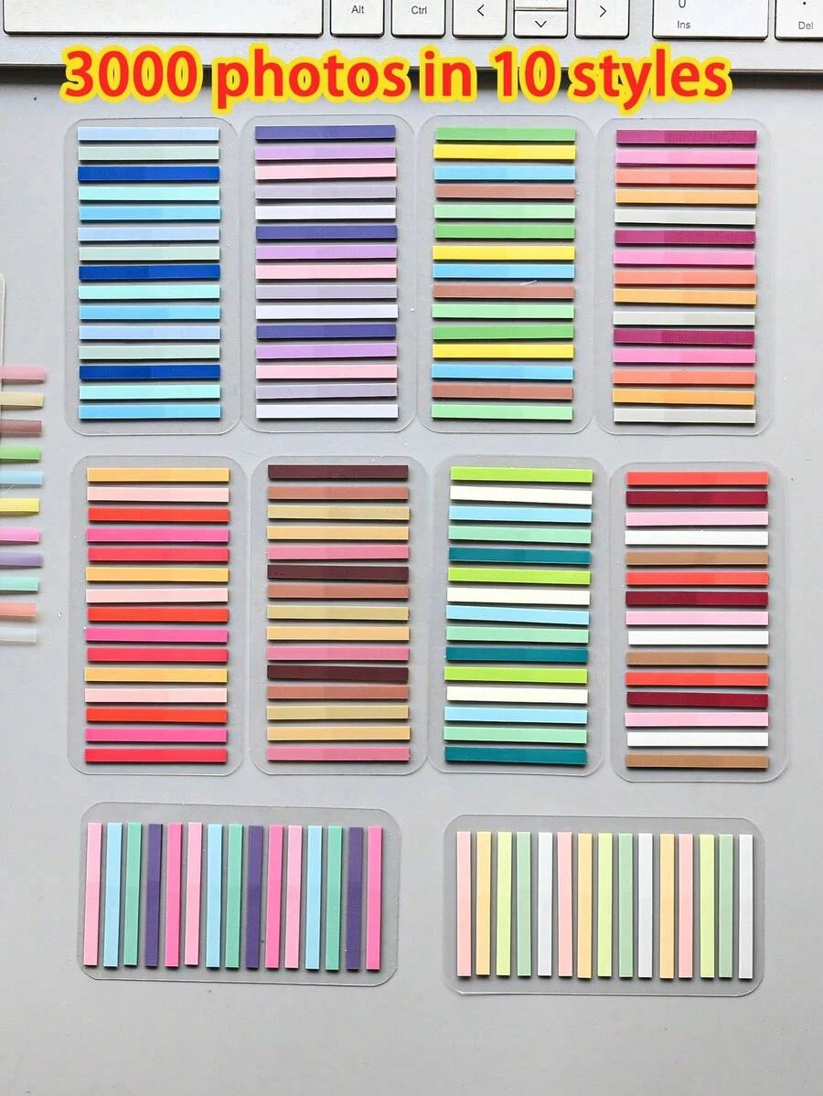 10 Set Of Very Fine PET Index Posted A Total Of 3000 Pieces Each Style 3000 Tiny Translucent And Stickers Strips Tags Stick Plastic Can Stick A Posted 1 Student Textbook Use Waterproof Bag,School Supplies,Back To School