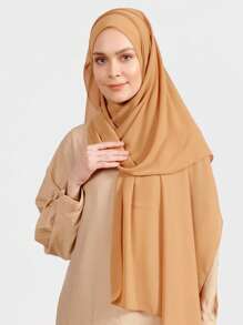 1 Peça Lenço de Cabeça Longo de Cor Sólida Conservadora Feito de Chiffon Macio com Pérolas, Adequado para Uso Diário no Oriente Médio