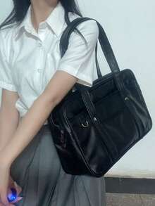 时尚百搭简约大容量多功能单肩包 - 黑色 - 查看 2