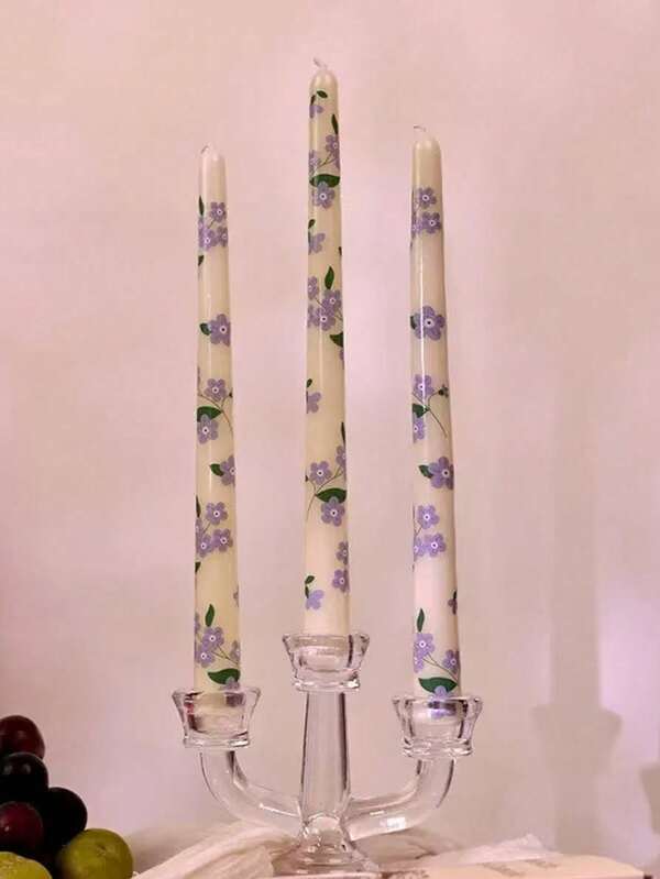 2pcs 10-Inch Tall Floral Candles, Tulip Print Design, Unscented, Suitable For Candlesticks, Wedding Home Decor/Christmas Dinner Party