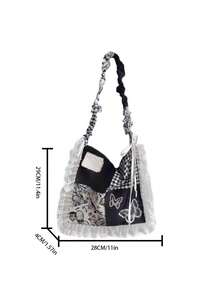 New Korean Butterfly Black And White Plaid Splicing Shoulder Bag Sweet And Cool Lace Bag Literary Slouchy Diagonal Bag - Black - View 7