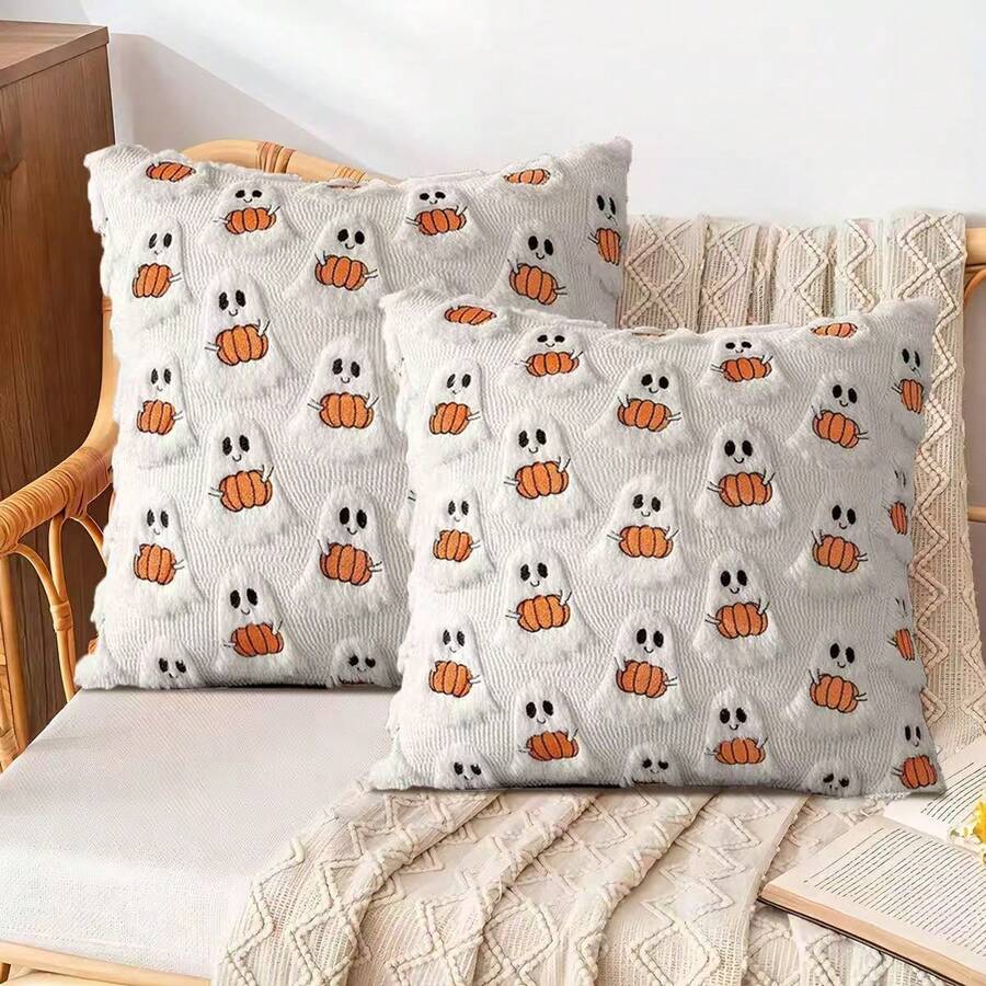 1 pièce Housse de coussin décorative en forme de petit fantôme citrouille pour l'automne, housse de coussin moelleuse et douce pour la décoration de la pièce pendant la récolte d'automne, la Thanksgiving/Halloween. Décoration d'Halloween pour la maison. - Multicolore - Voir 1