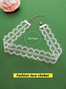 1 chiếc vòng cổ ren vải thời trang, thích hợp để đeo hàng ngày - trắng - Xem 14