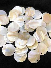 10件，天然贝壳圆珠吊坠，男女皆宜，可制作耳环、项链、手链、发饰、脚链、发夹。可用作手机壳、钥匙扣装饰。可用作护身符、装饰品。打造独特魅力的珠宝。DIY装饰配件。手工珠宝珠饰。返校季。珠子