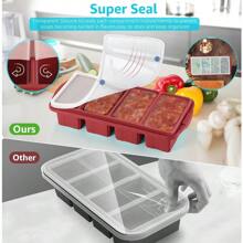 Silicone Freezer Tray With Lid - Silicone Freezer Food Molds- Large Ice Cube Tray,Silicone Freezer Container,Freeze & Store Soup, Sauce, Broth,Leftovers - Makes 4 Perfect 1 Cup