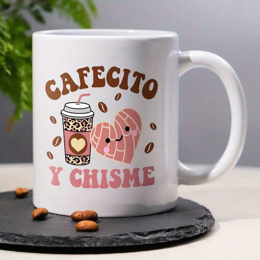 1pc, 11oz, Cafecito Y Chisme" Ceramic Mug - Perfect For Coffee & Gossip, Dishwasher Safe, Ideal Gift For Friends - 粉色 - 查看 1