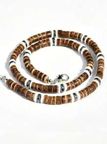 1pc Beach Style Personalized Hip-Hop Coconut Wooden Bead Necklace, Suitable For Men To Wear On Any Occasion