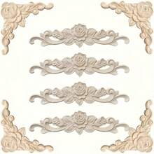 6 Stücke unfertige geschnitzte Eichenmöbel-Dekorationsleisten mit Blumenmuster, Holz Schrank Dekoration