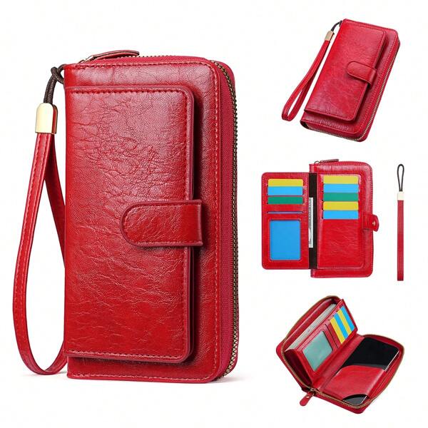 1 Peça Carteira Longa Minimalista de Moda Feminina com Zíper e Alça de Pulso, Carteira de Telefone Multifuncional de Grande Capacidade com 14 Slots para Cartões, Um Presente Ideal para Mulheres, Carteira de Dinheiro