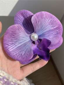 1 pieza Pinza de pelo con flor azul de orquídea acrílica soñadora y dulce, accesorio de pelo para salidas y sesiones de fotos, accesorio de pelo con flores