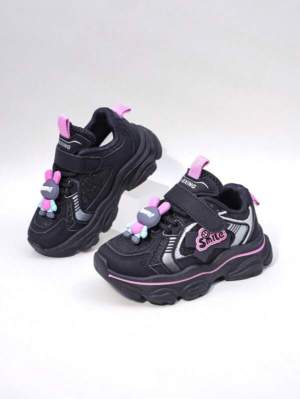 Neue Kindersportschuhe, Große Kinder Schüler Chunky Sneaker, Cartoon Weiche Sohle Leichte Mädchen Laufschuhe, Klettverschluss Leder Obermaterial Campus Schüler Niedrig-Top Lässig Schuhe, Jungen & Mädchen Lässig Mesh Schuhe