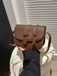 New Ladies Simple Retro Soft Surface Leather Saddle Crossbody Mini Small Bag - Coffee Brown - View 7