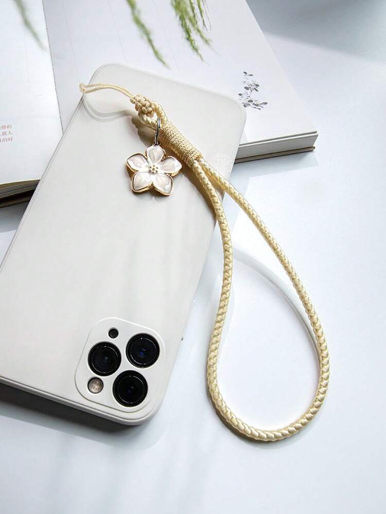 1pc Flower Pendant Woven Mobile Phone Lanyard, Fresh Style Hand-Woven Short Phone Chain, Suitable For Mobile, Earphone, Key, USB Flash Drive, Retro Strap To Prevent Loss - Multicolor - View 5