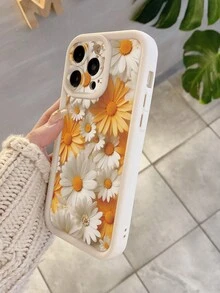 1pc Yellow Daisy Floral Pattern Designed With Precision Holes To Protect Camera, Thick And Shock-Absorbent Milky White Phone Case Compatible With IPhone 11 Pro Max, 12 Pro Max, 13 Pro Max, 14 Pro Max, 15 Pro Max, 16 Plus, 16 Pro Max, 16E, Compatible With Galaxy A55, A15, S24 Ultra, Compatible With Redmi, Compatible With OPPO, Compatible With Realme, Compatible With VIVO, Compatible With Infinix, Compatible With Honor, Compatible With MOTO, One Plus Waterproof Shockproof Anti-Fall Scratch Resistant,International Version, Not The Domestic Version - White - View 2