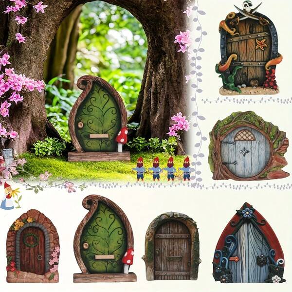 6 قطع بوابة حديقة جنية 2D مصغرة - بارتفاع 3.15 بوصة، تصميم إنسان مزخرف من البلاستيك ، خشبي، بألوان الملاك، ديكور للحديقة الخارجية ، منظر طبيعي سحري DIY ، الأزرق والبني والأخضر والأحمر، مناسب للحفلات والأعمار 12+