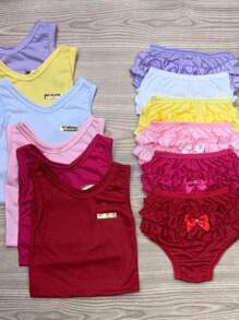 Kit 10 peças 5 calcinha bunda rica com 5 blusinha regata menina 3-6 meses